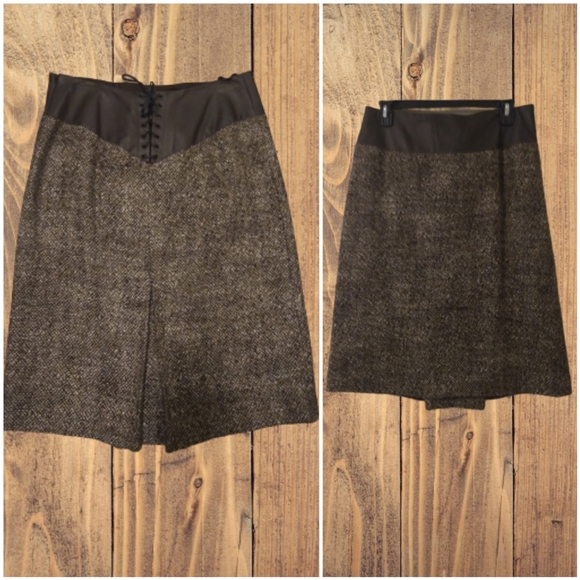Philippe Adec Paris Wool Tweed Lace up Skirt Size 4 - Picture 2 of 16